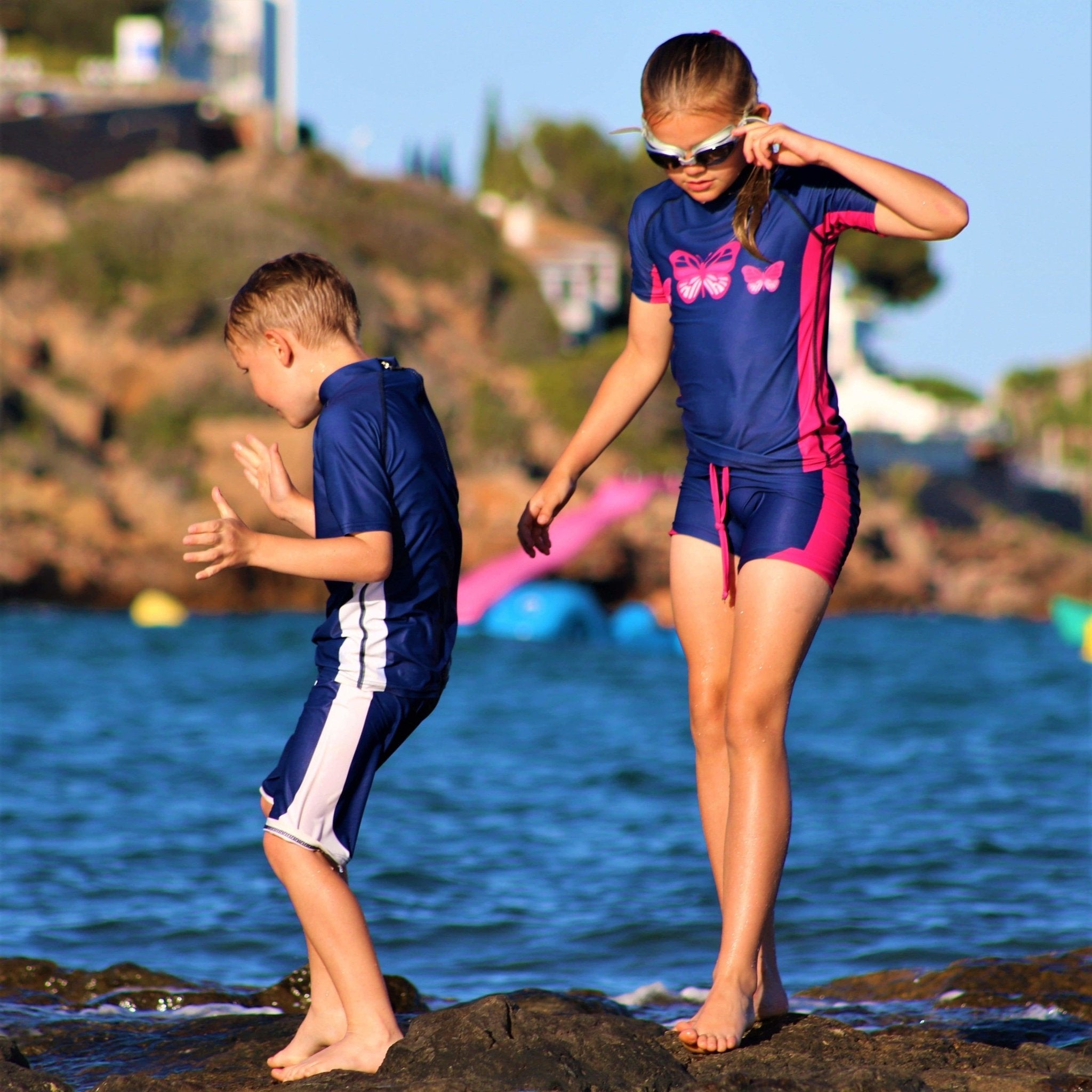 Sun protective UV bikini top for women and teenagers in indigo